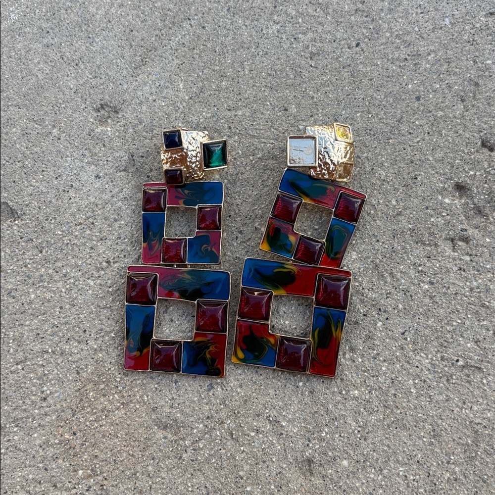 Zara Multicolored Squared Earrings - image 2